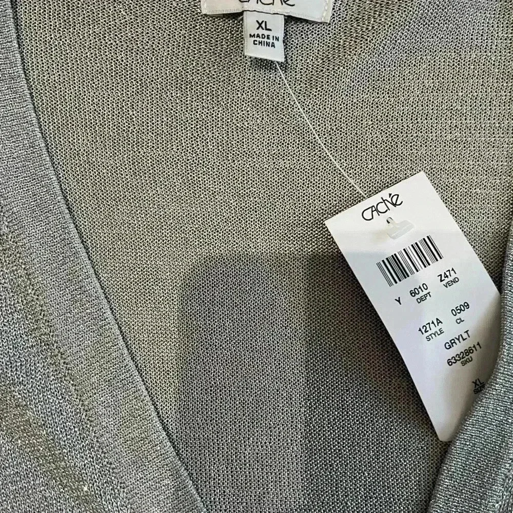 Cach’e Metallic Silver Zip Cardigan Size XL